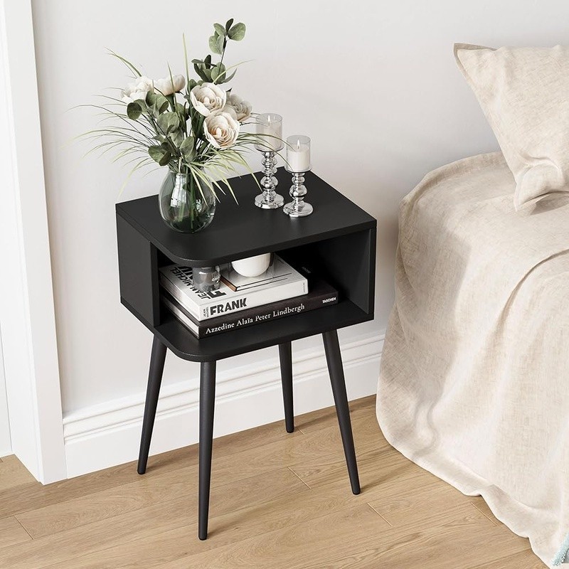 Multi-Functional Nightstand End Table W/ Storage Easy Assembly Home Office Black