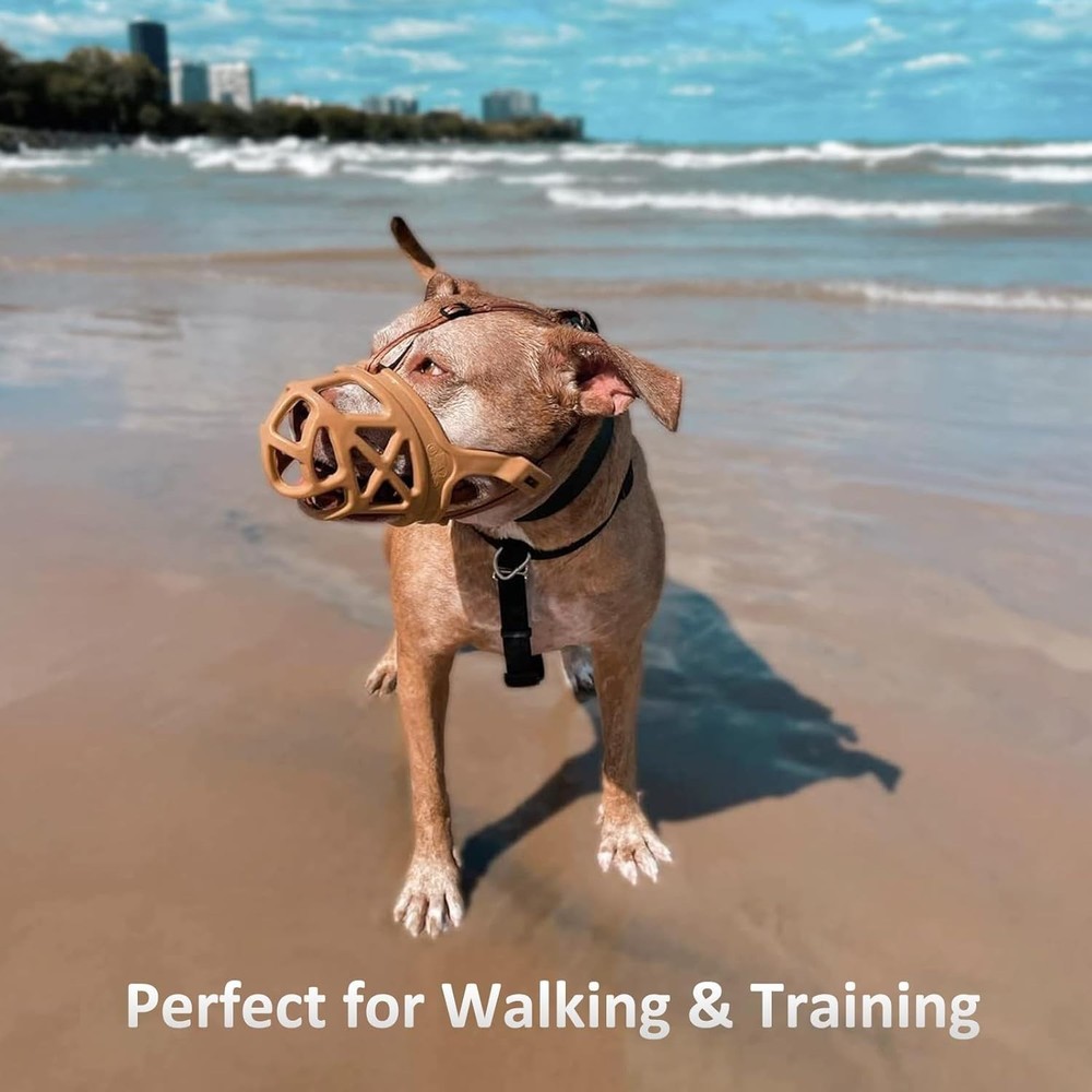 Brown Rubber Dog Muzzle for Training, Grooming