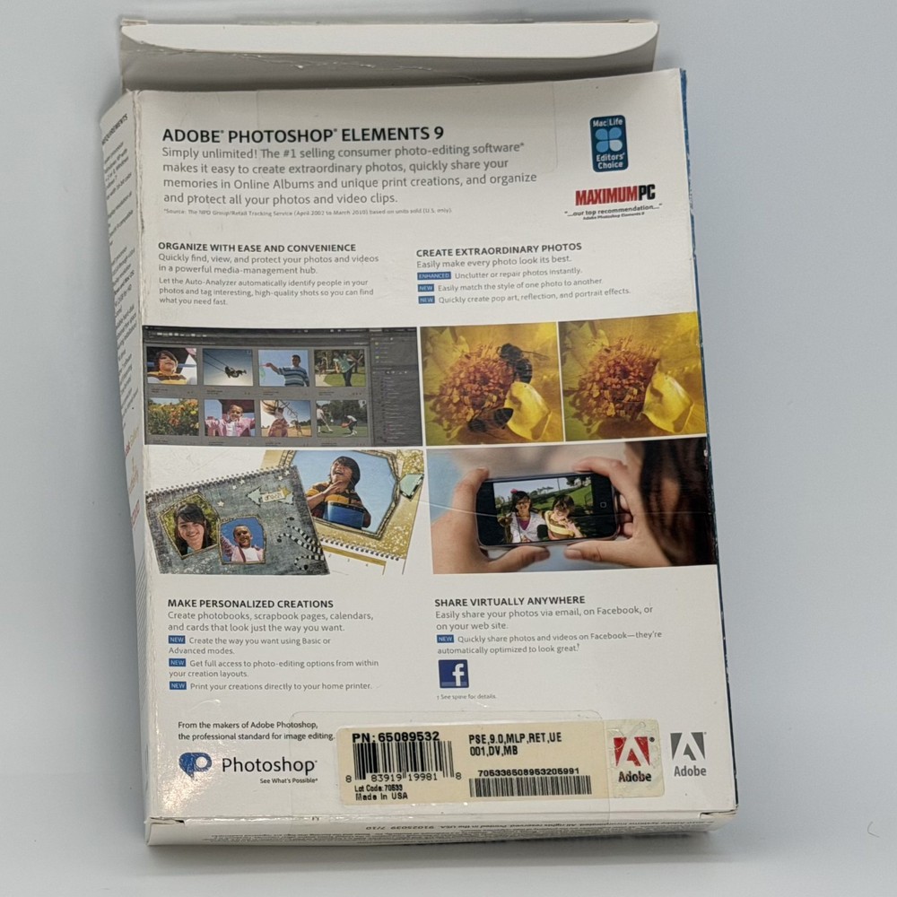 Adobe Photoshop Elements 9 Complete With Serial Number Open Box