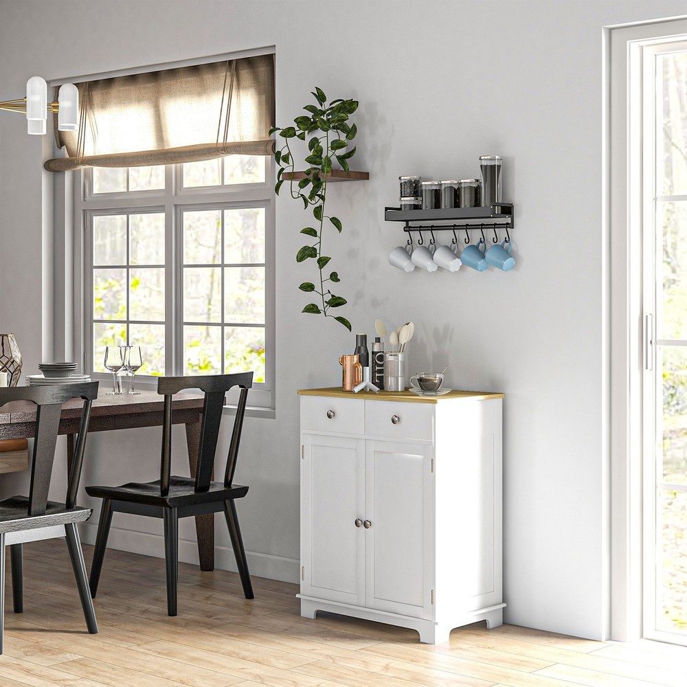 HOMCOM Sideboard with Solid Wood Countertop, Modern Kitchen Storage Cabinet, C