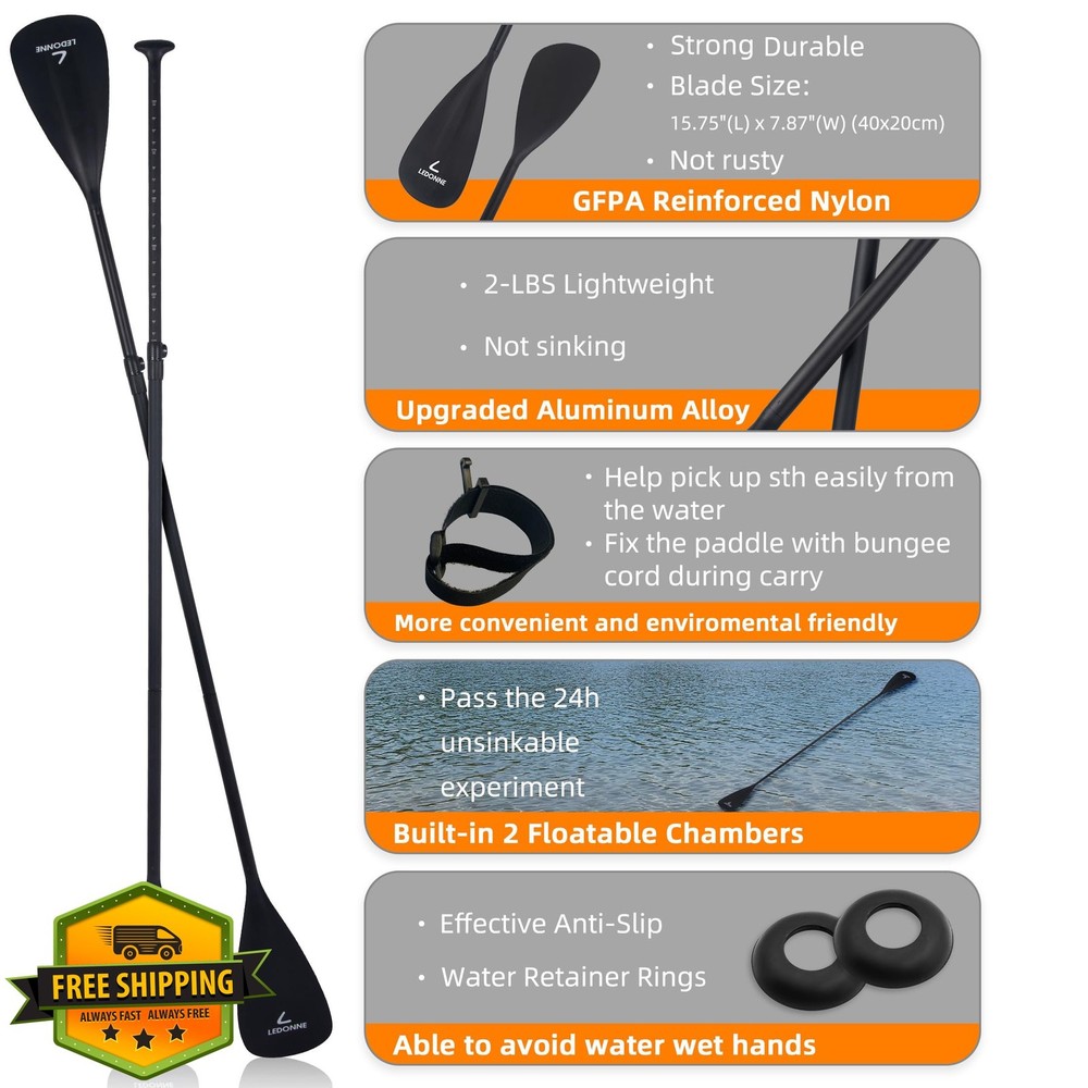 LEDONNE SUP Kayak Paddle 4-Piece Adjustable Floating Oar