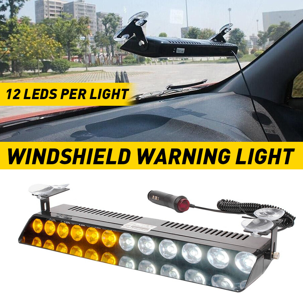 Amber/White Car LED 24 Truck Windshield Dash Strobe Light Bar Warning Flash Lamp