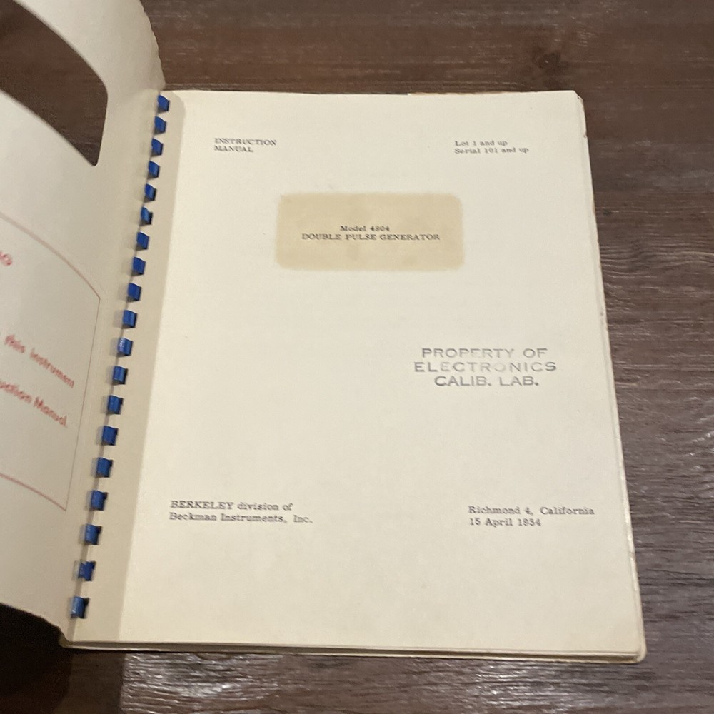 Beckman Berkeley Model 4904 Double Pulse Generator Instruction Manual