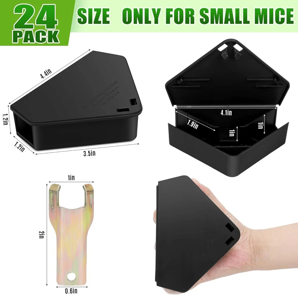 24 Pack Mice Bait Stations with Keys, Triangle Mouse Stations, Reusable Mouse St