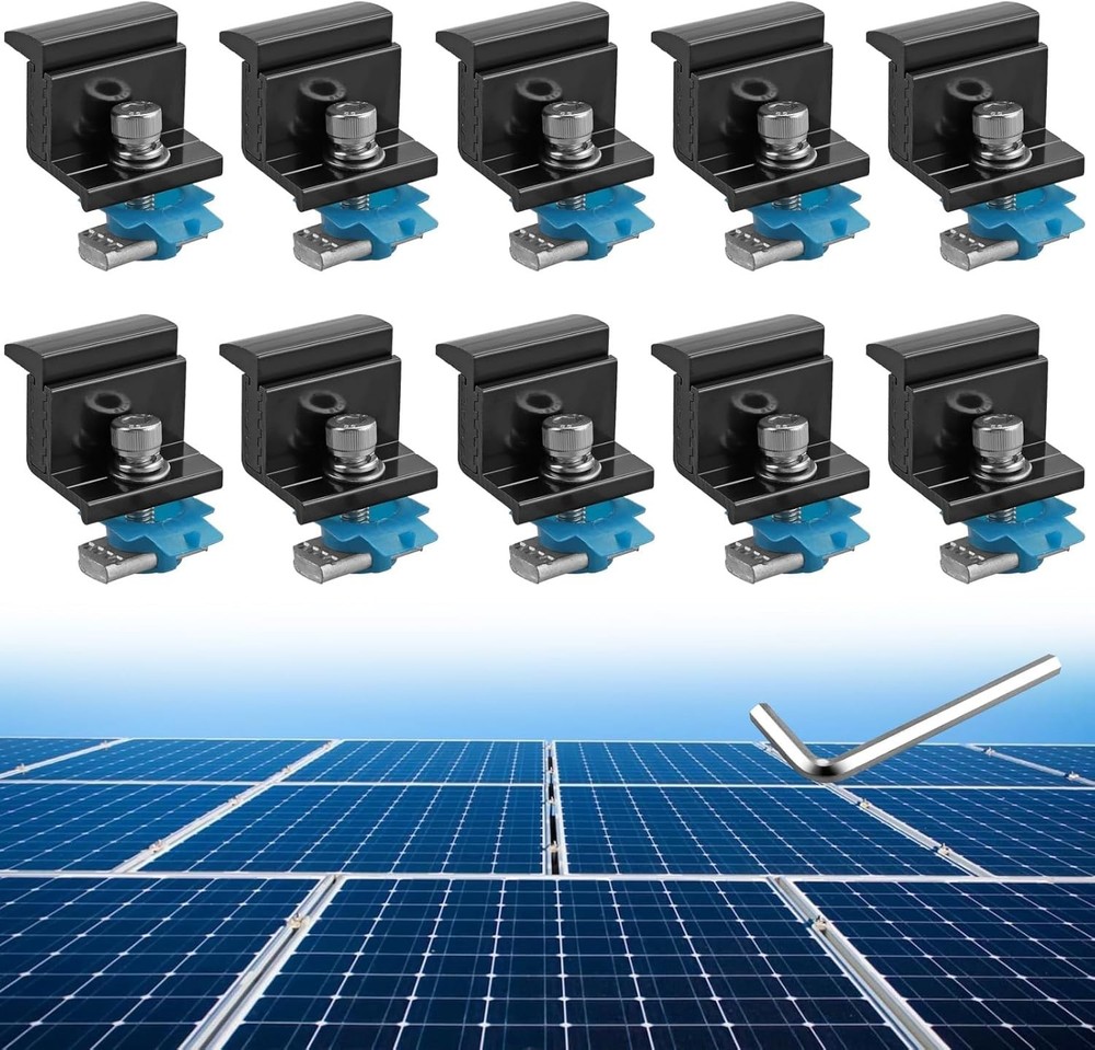 10pcs Adjustable Solar Panel End Clamp for Unistrut, 30-50mm Aluminum Solar P...