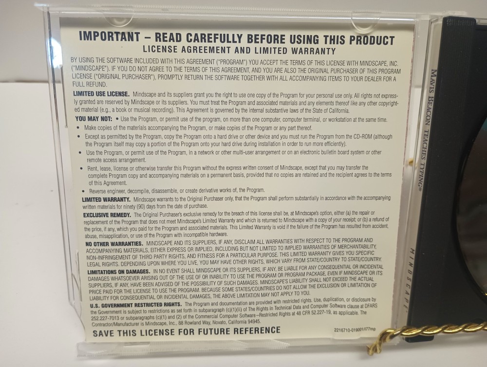 Mavis Beacon Teaches Typing Version 3 1994 Mindscape PC CD-ROM Disc