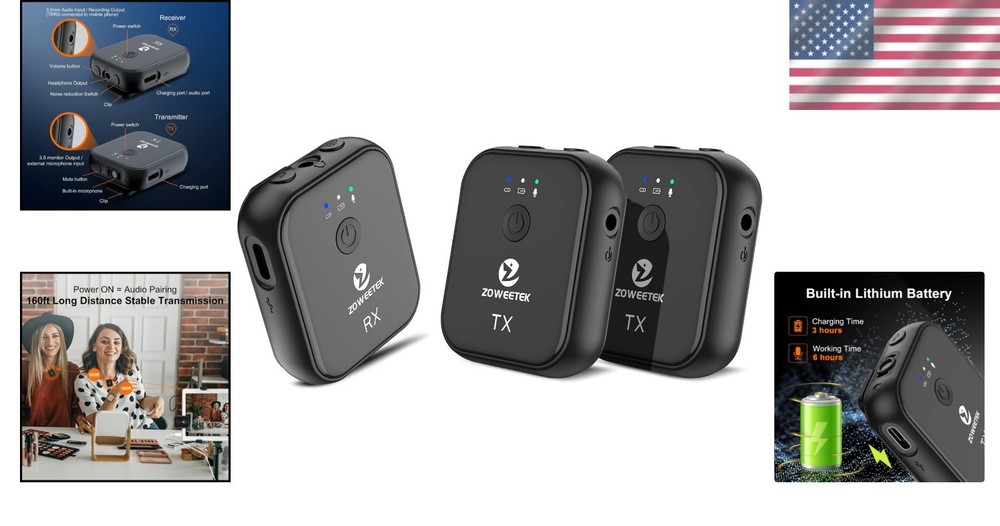 Wireless Lavalier Microphone System Dual Channel for Vlogging Streaming iPhon...