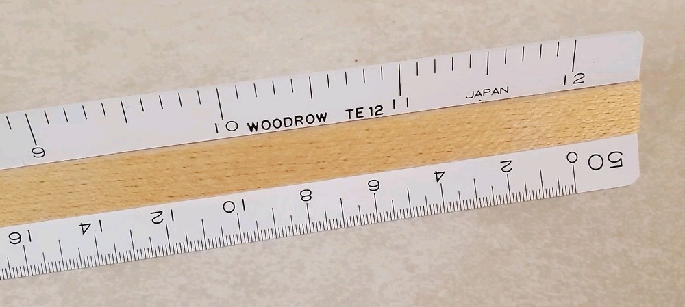 Woodrow # TE 12 Engineering Scale Ruler Wood & Plastic Triangluar Ruler