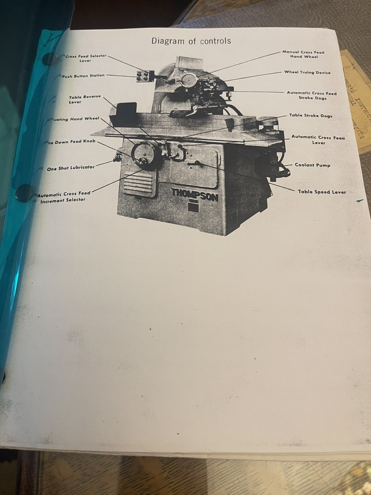 Thompson Hydraulic surface grinder operators manual
