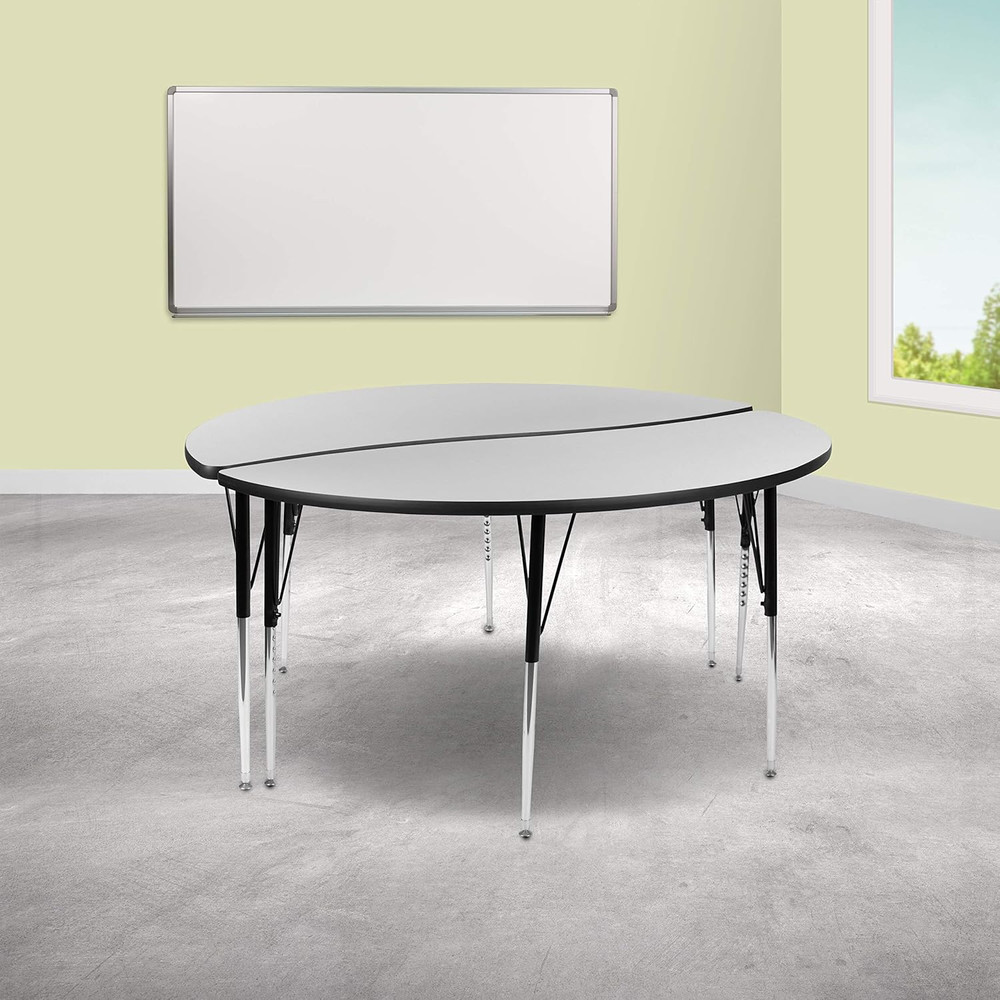 Emmy 60" Circle Wave Flexible Grey Thermal Activity Table Set with Adjustable Le