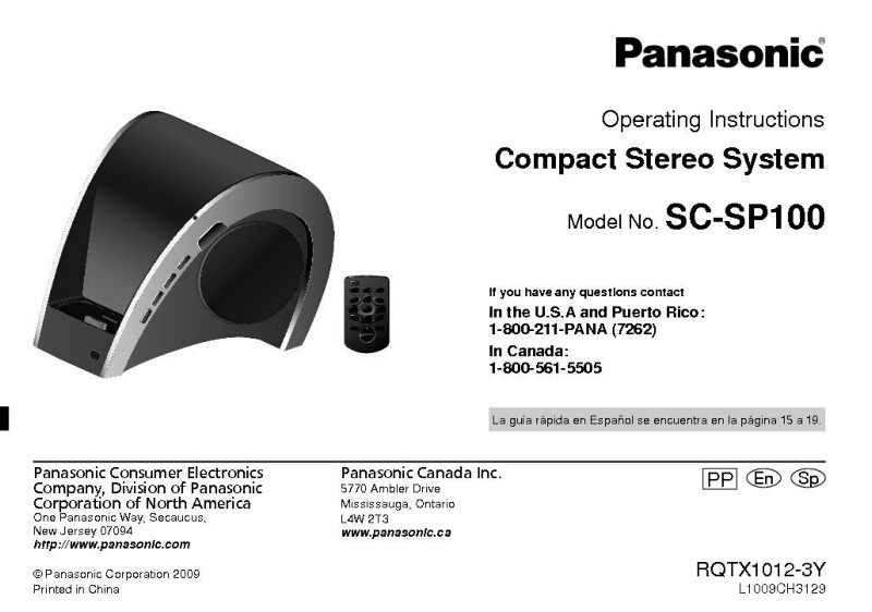 Panasonic SC-SP100 Stereo System Owners Instruction Manual