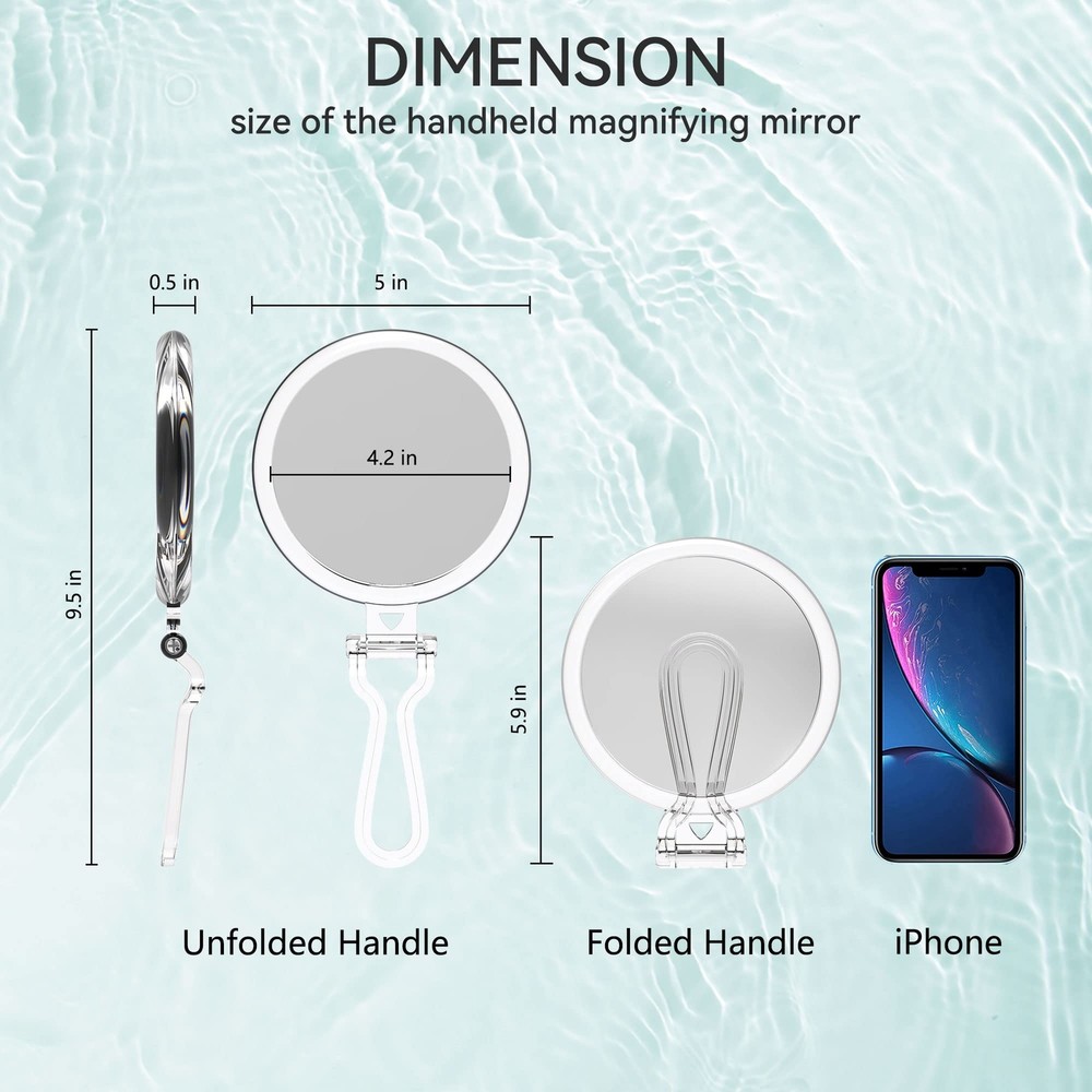 5'' Round 20X Magnifying Handheld Mirror Double-Sided 1X/20X Foldable