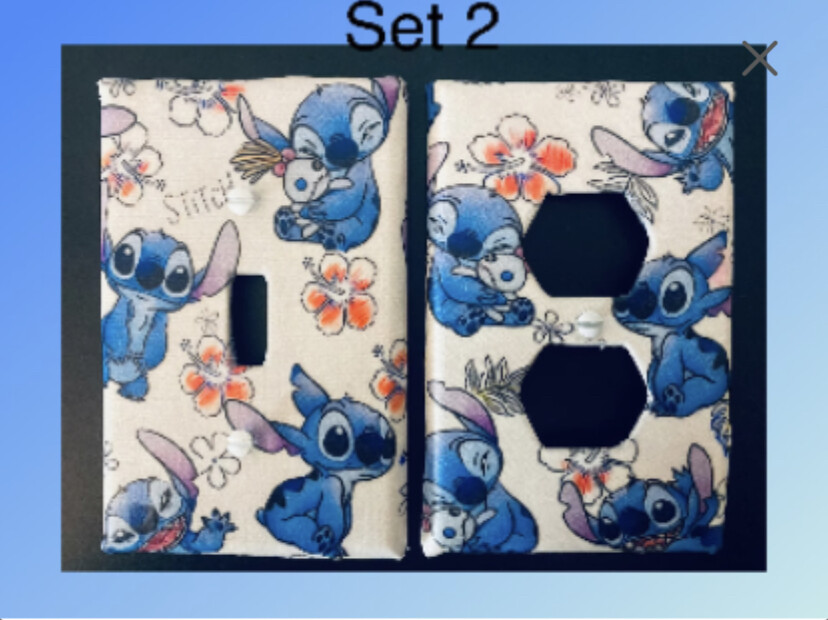 Assorted Lilo & Stitch Hawaiian Handmade Fabric Switch Plate Covers Set.