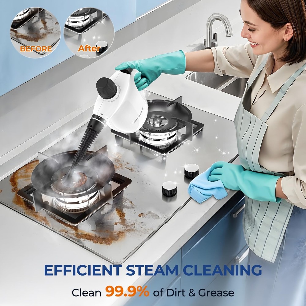 LABIGO Steam Cleaner, Pressurized Handheld 13pcs Multi-Purpose Natural Deep C...