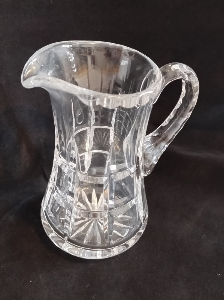 Lovely Small Crystal Pitcher Checkered Pattern 10 oz 5.75" Tall