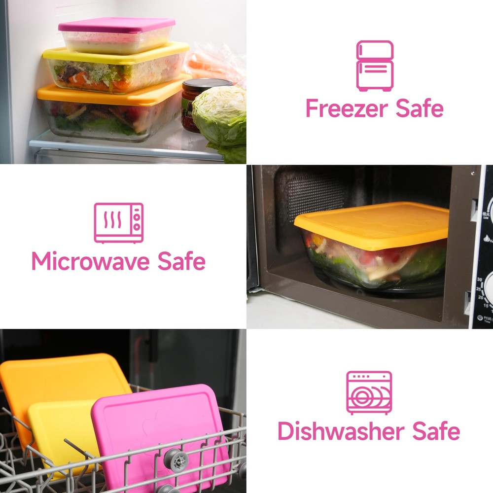 LUVCOSY 6 Cup Rectangle Silicone Storage Cover Lids 6 - 2 Pack