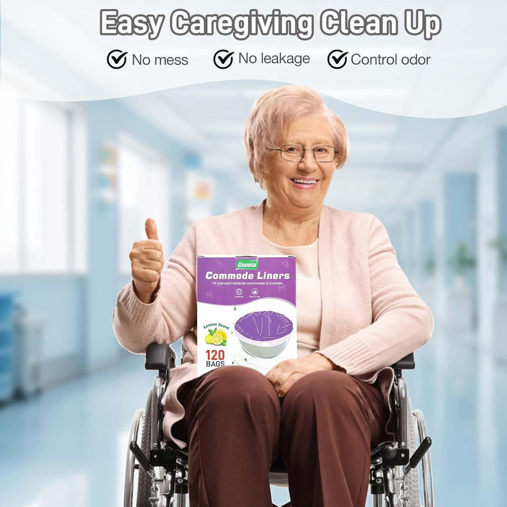 120 Pack Disposable Bedside Commode Liners with Drawstring – Leak-Proof, Odor Co