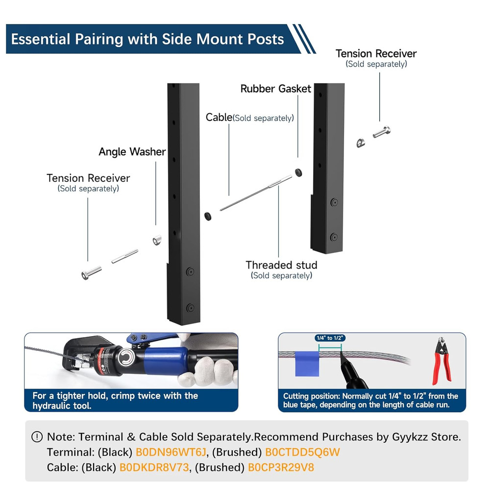 36" Side Mount Cable Railing Post - Versatile Indoor/Outdoor Stair Solution