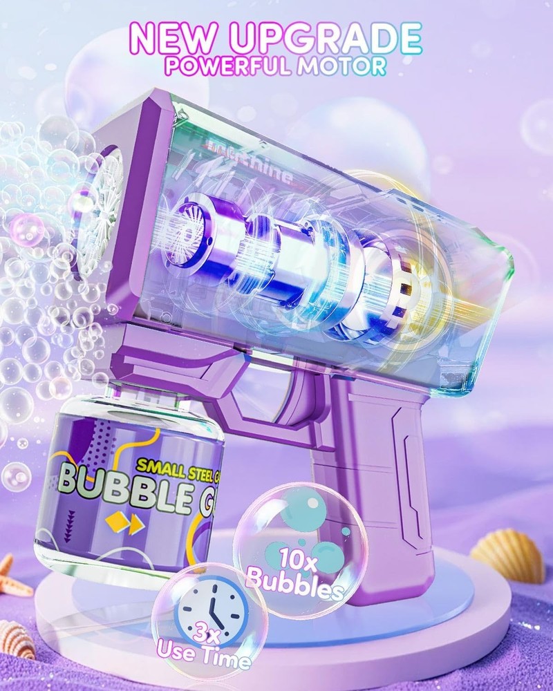 2 Packs Automatic Bubble Machine with 2 Bottles &25 Bags Refill, LED Light