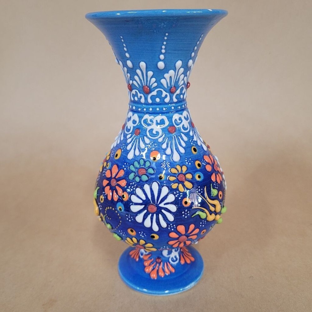 Beautiful Blue Handmade Vase, 6" tall, slight chip