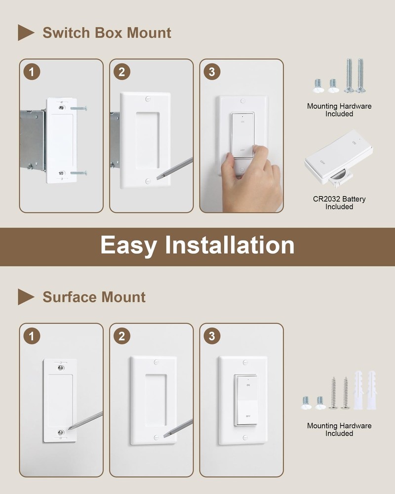 Remote Control Outlet, Decorator Rocker Wall Switch, 200FT Long Range Wireles...