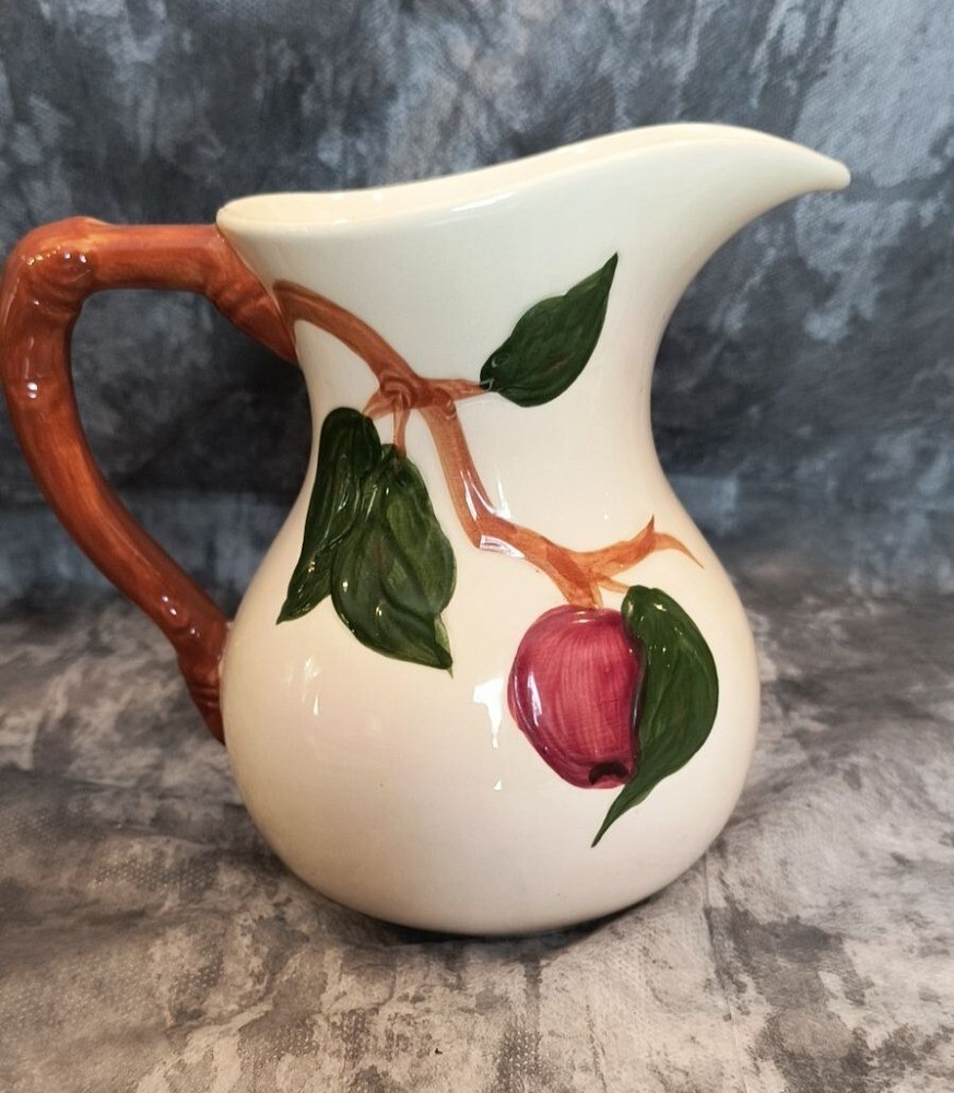 Vintage Franciscan Apple Pattern Ceramic Pitcher With Fruit & Leaf Design