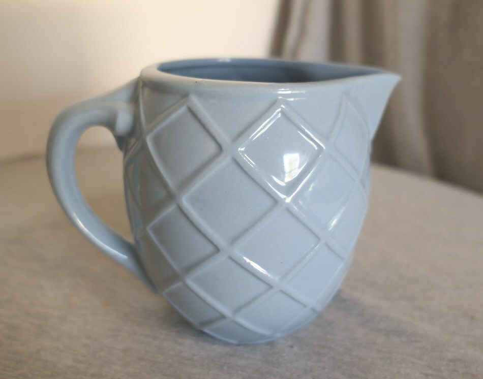 Vintage Blue Diamond Pattern Ceramic China Pitcher Made in USA