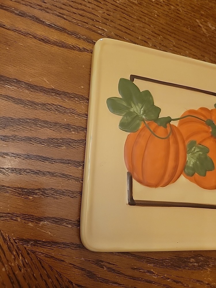 Pumpkin Fall Trivet 7" x 7" Square Tile Tabletop / Hang