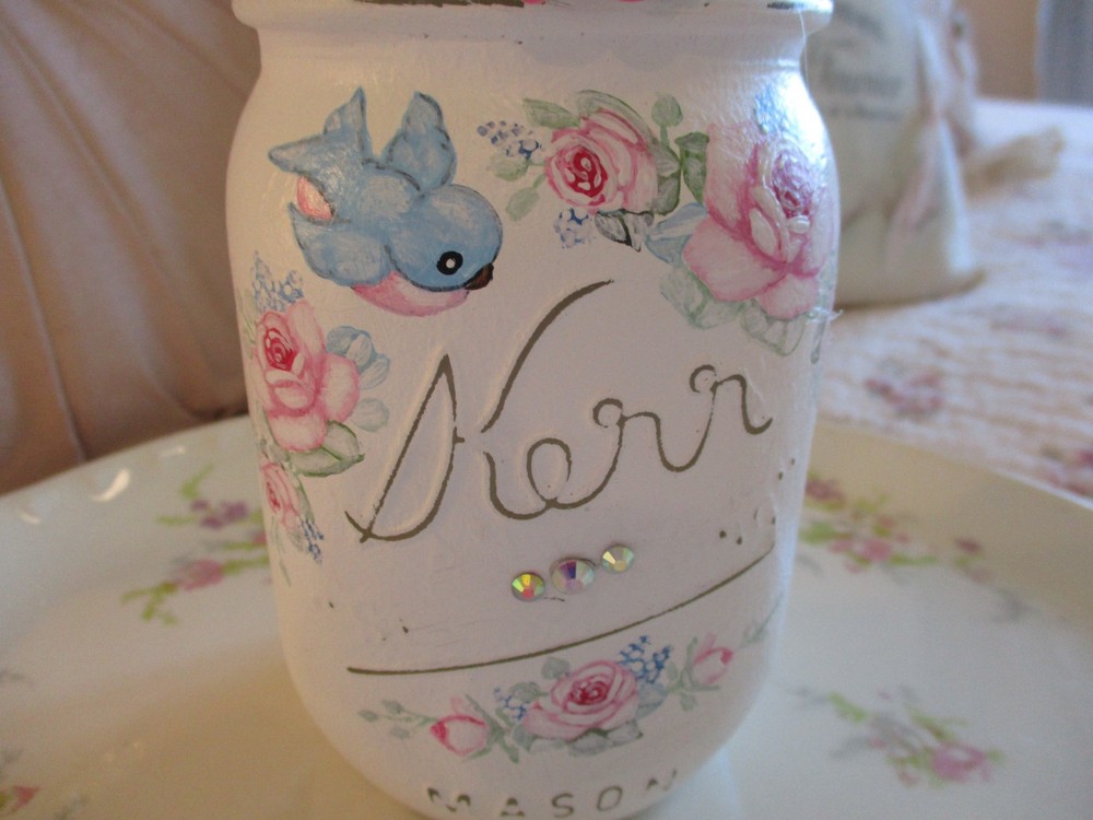 Shabby Chic Style Hand Painted Kerr Jar