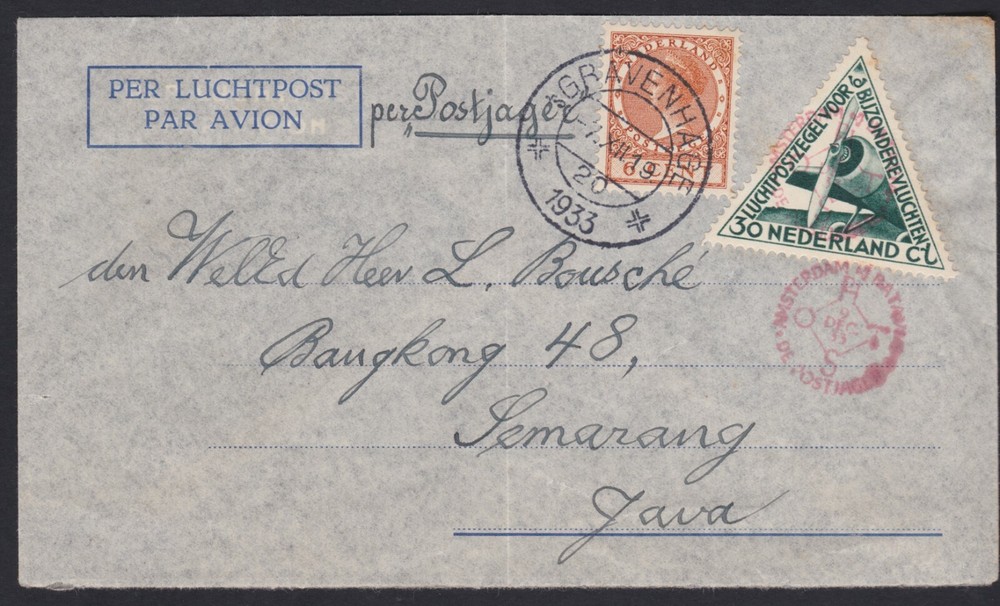 1933 Netherlands / Netherlands Amsterdam BATAVIA Flight Cover to Java Indonesia
