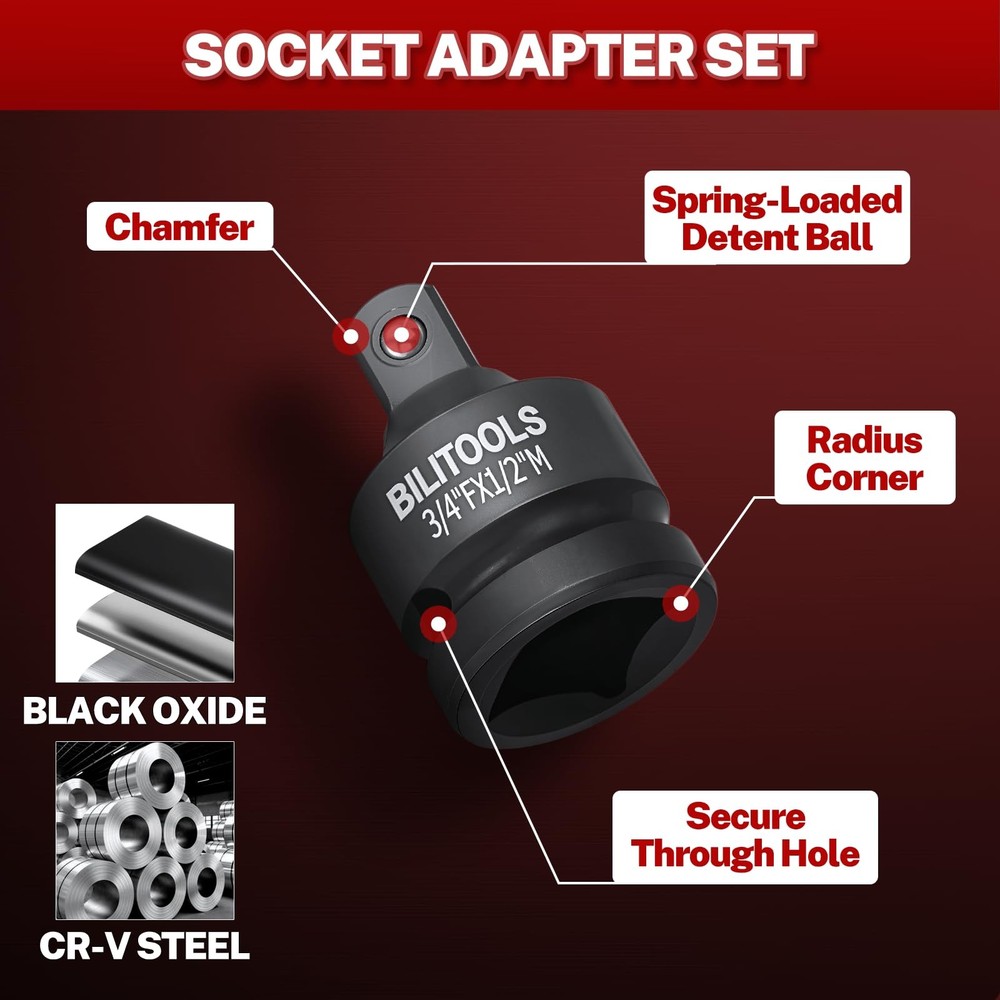 BILITOOLS Socket Adapter Set 17 Piece includes Reducer, Universal One Size