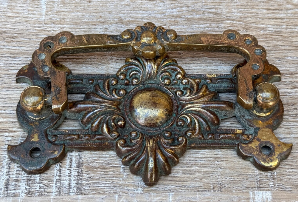 ANTIQUE LARGE BRASS DRAWER PULL HANDLE