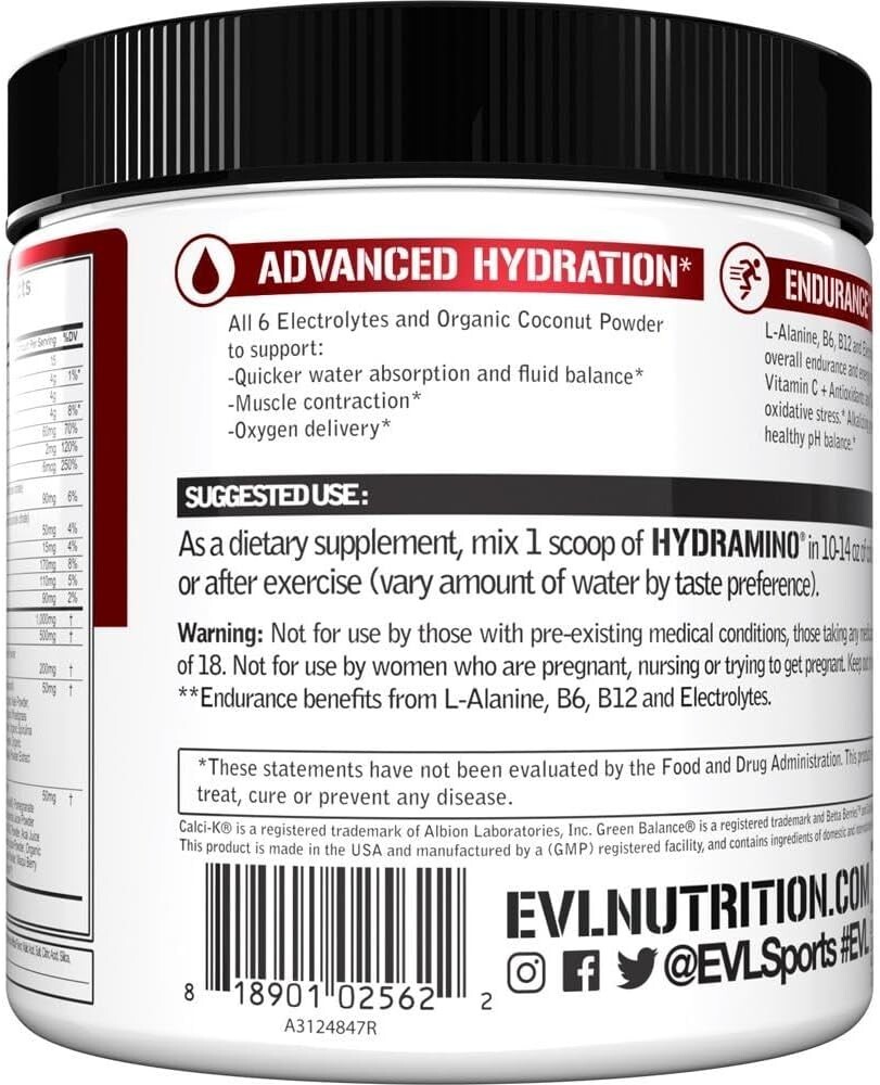 EVL Evlution Nutrition HYDRAMINO Complete Hydration Multiplier - 6 Electrolytes