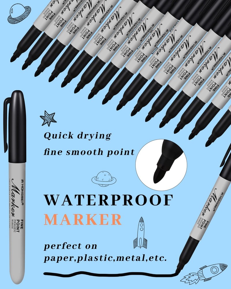 100 Pack Permanent Markers Bulk Black Permanent Marker Set Fine Point Pens Work