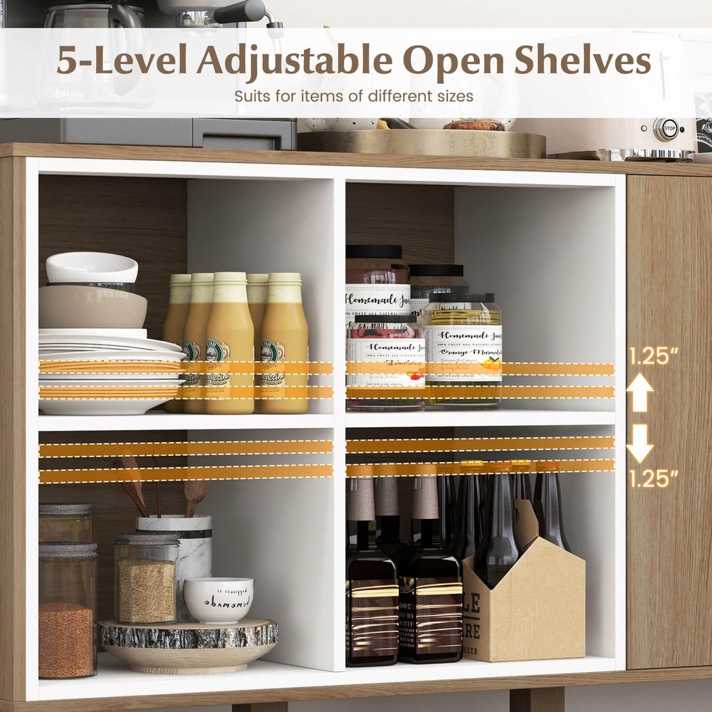 63" Buffet Sideboard Kitchen Storage Cabinet w/4 Compartments Adjustable Shelf