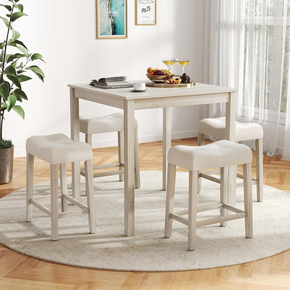 5-Piece Space-Saving Bar Table Set with Padded Stools for Small Spaces