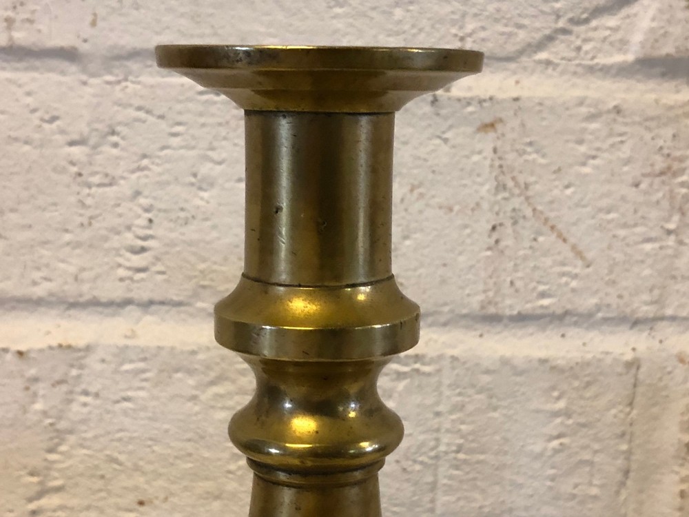 Antique 19th Century Plain Brass Candlestick with Octagonal Base