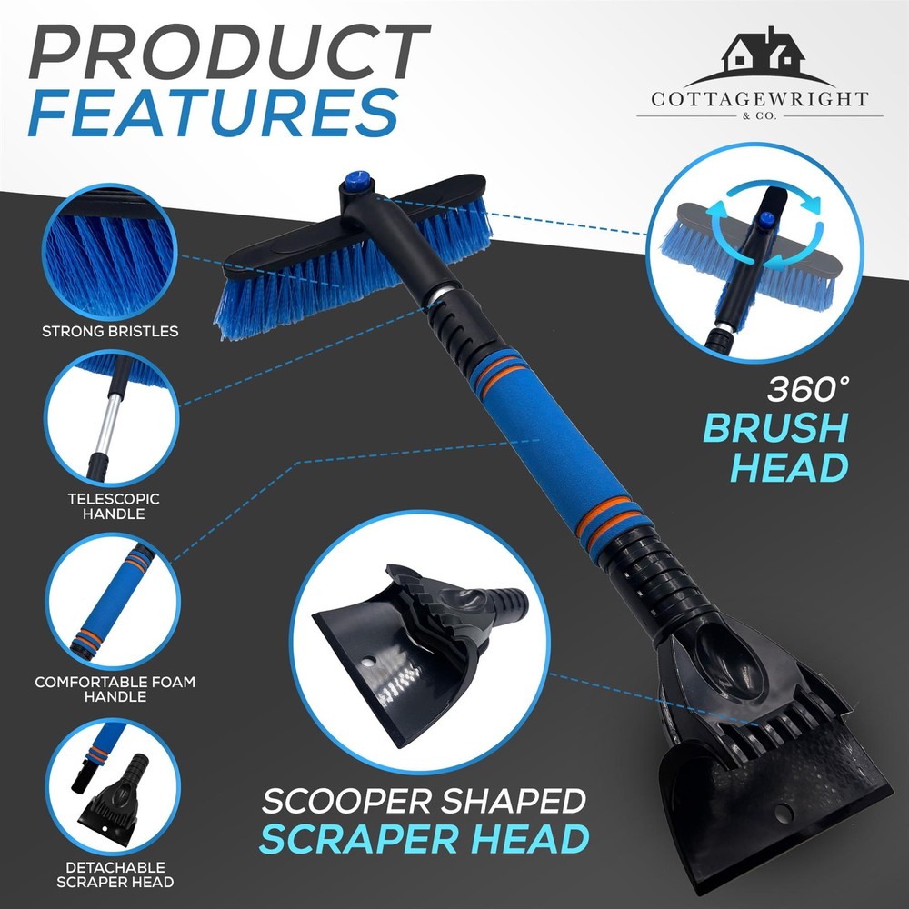 Ice Scraper for Car Snow Brush Van Window Telescopic Extendable Windshield
