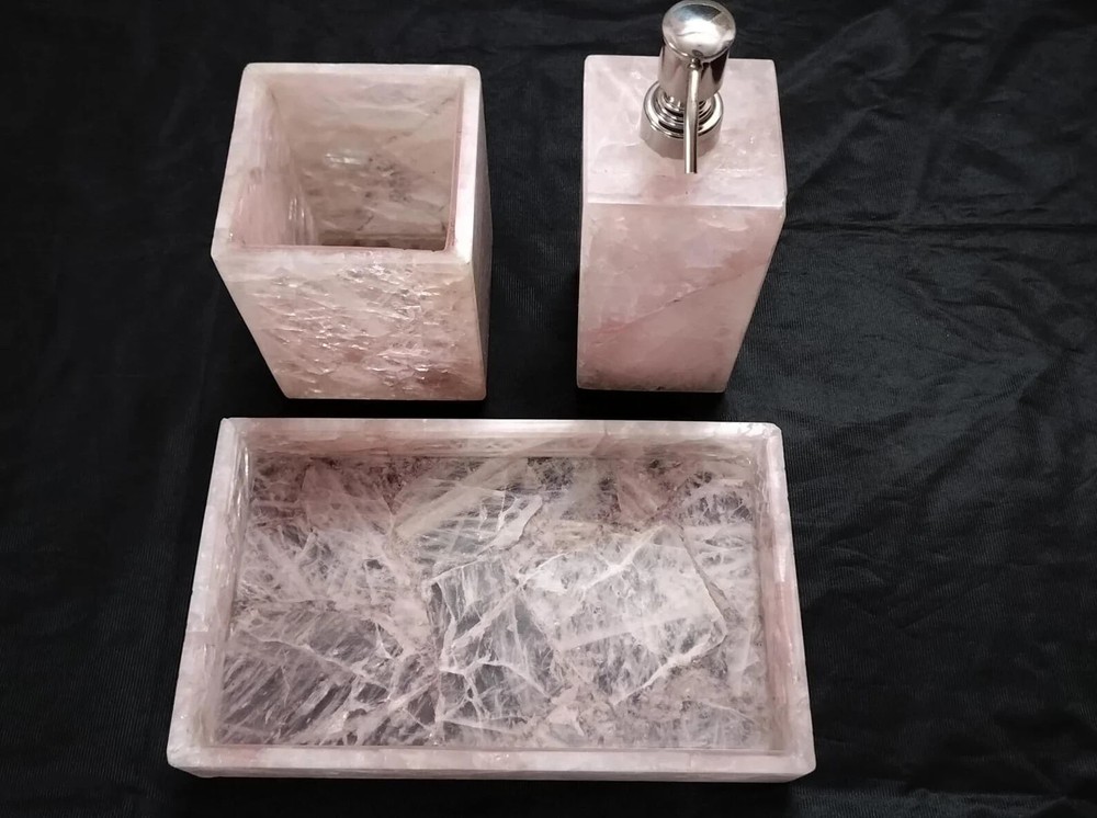 Luxury 3-Piece Blue Agate Bathroom Accessories Set – Handmade & Elegant