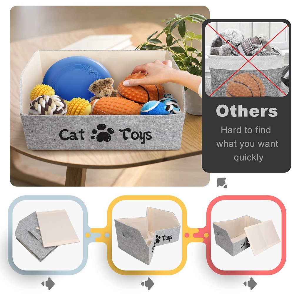 LOVSTORAGE 2X Thicker Large Cat Toy Bin Collapsible Box Sturdy Grey