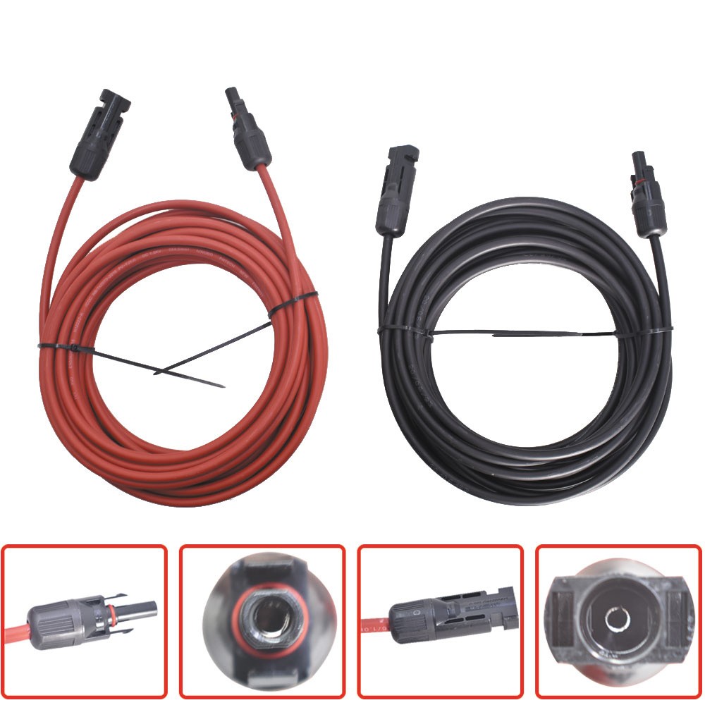 12AWG 1 Pair 30 FT Black + Red Solar Panel Extension Cable Wire Connector