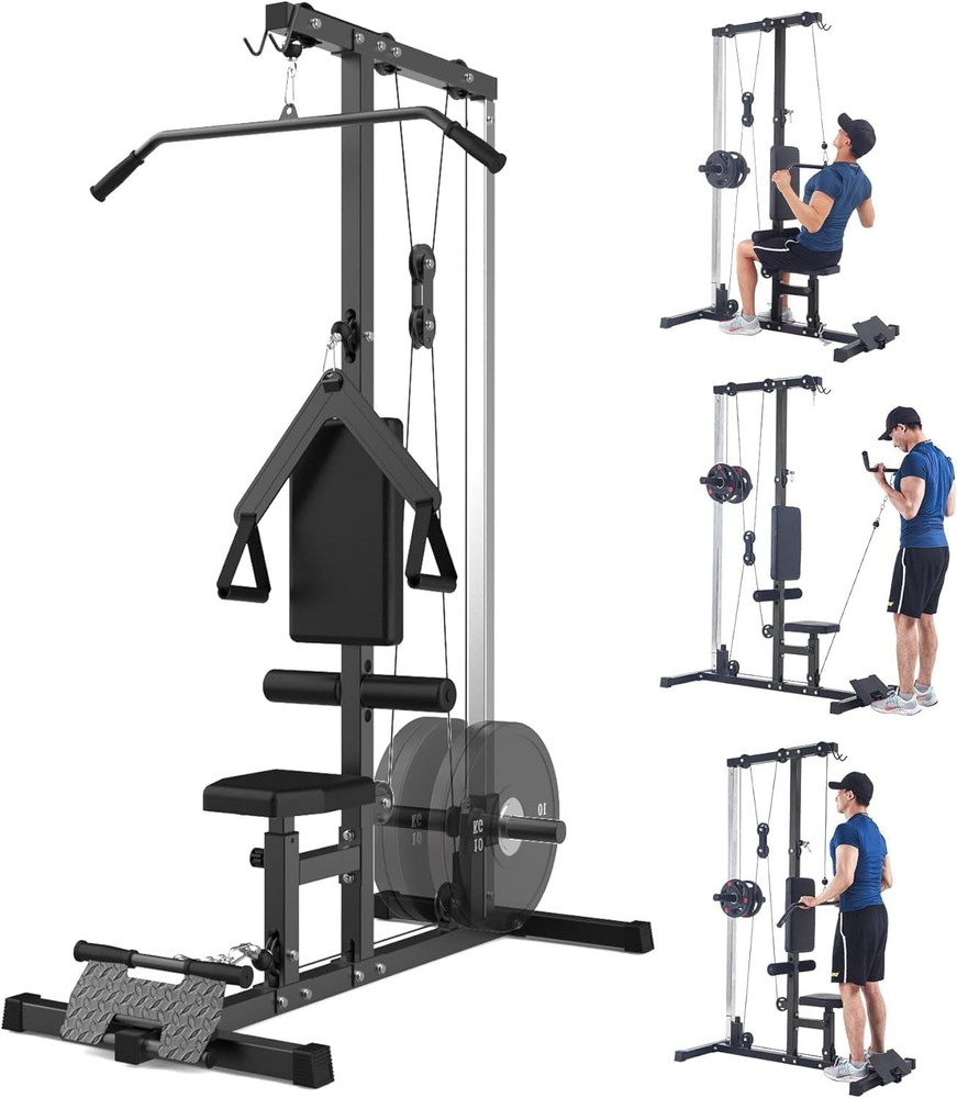 Lat Pull Down Machine System with Adjustable Seat & Knee Support 500LB Capacity
