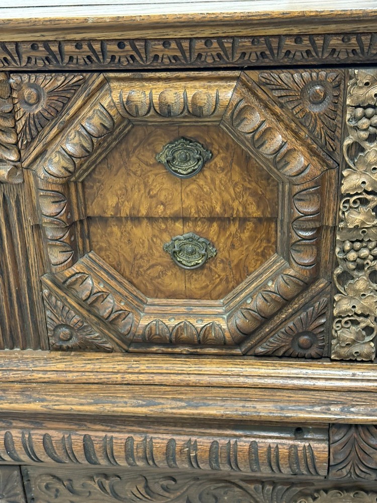 Antique hand carved oak buffet sideboard 74.5 inches long - solid & beaufiful