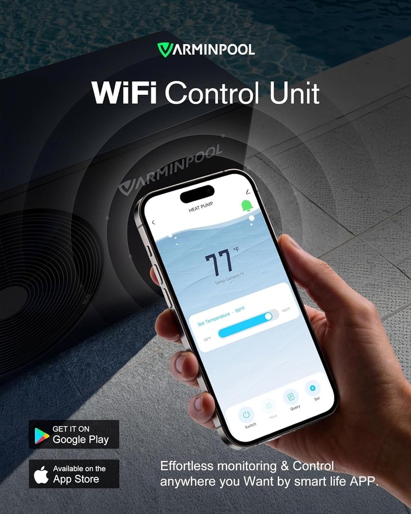 VARMINPOOL 30,000BTU Pool Heat Pump for Swimming Pools In-Ground & Spa Heater