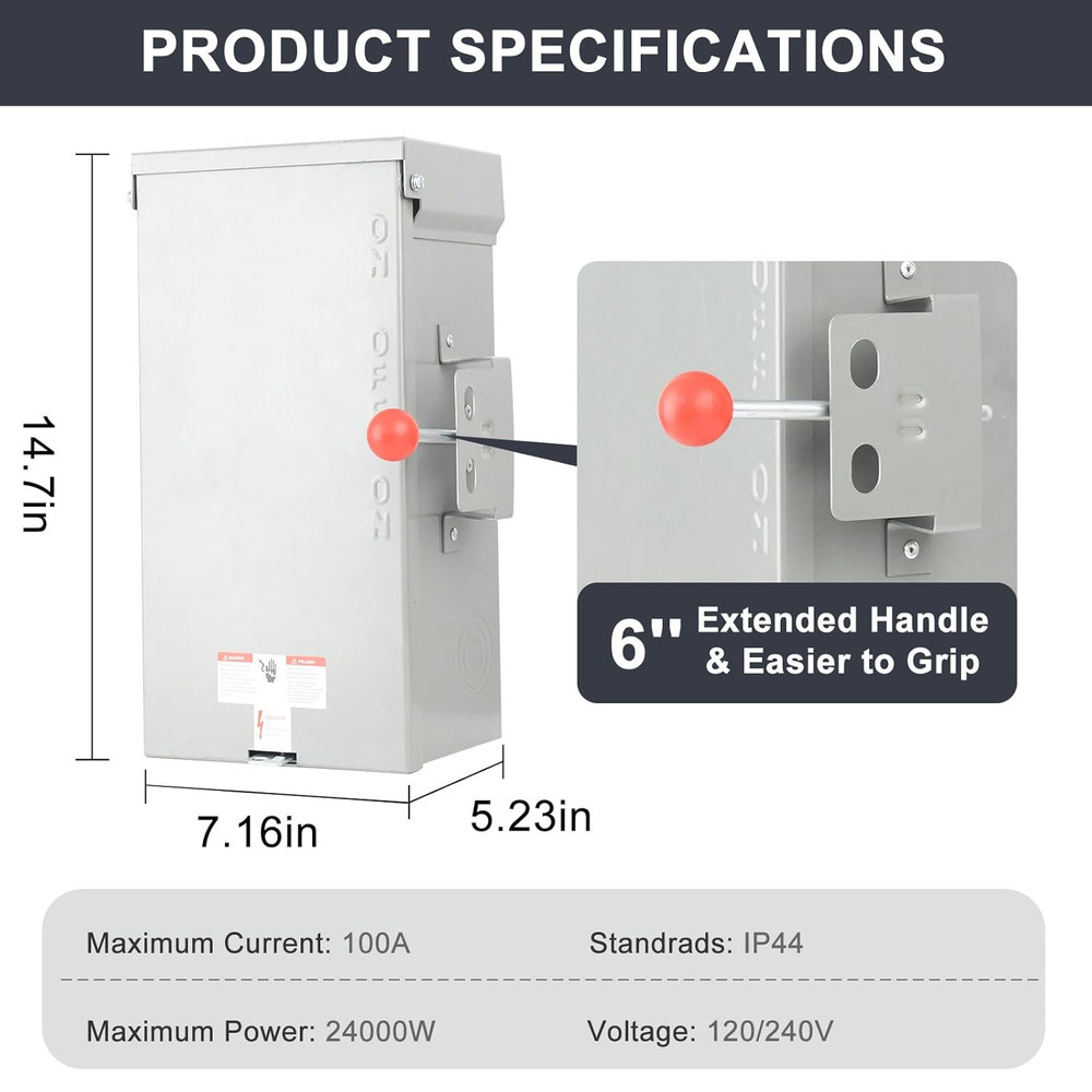 Generator Transfer Switch 100A, Manual Transfer Switch for Home Generator, Heavy