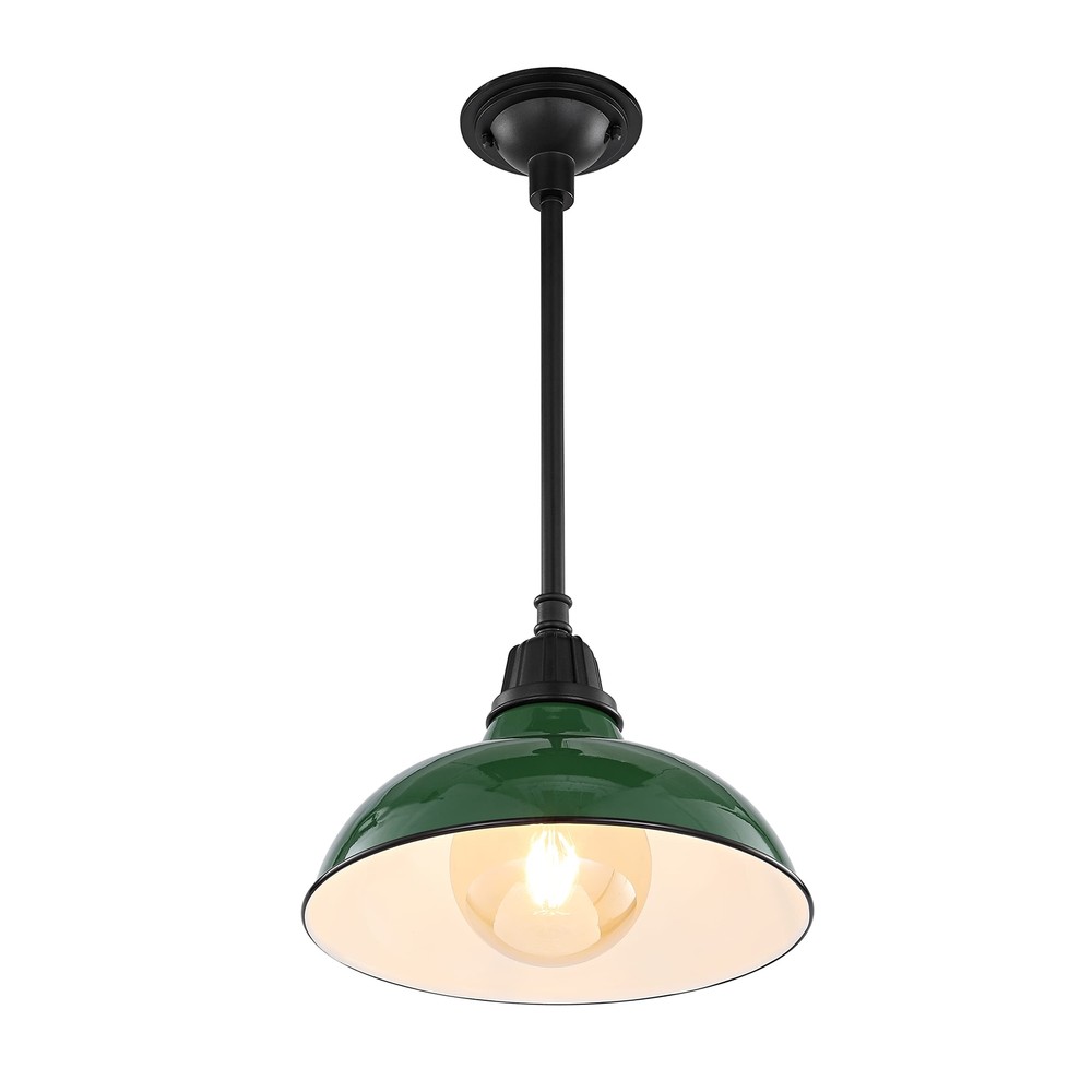 JONATHAN Y JYL7611F Jasper 12.25" Indoor/Outdoor Iron LED Round Pendant, Green