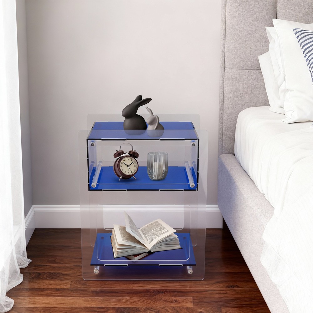 Blue Acrylic Side Table, Acrylic Nightstand, Rectangle Storage Shelf