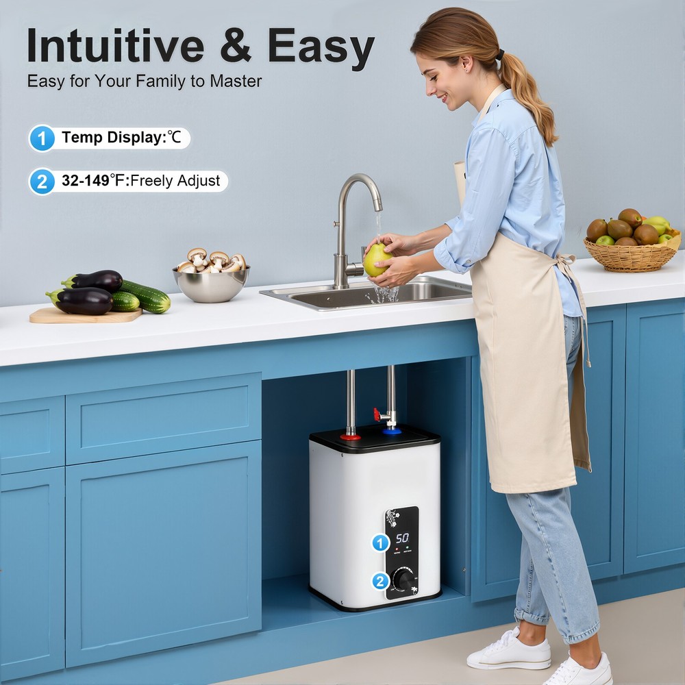 8L Rectangle Electric Mini Tank Water Heater Instant Hot Water Heater 1500WUS