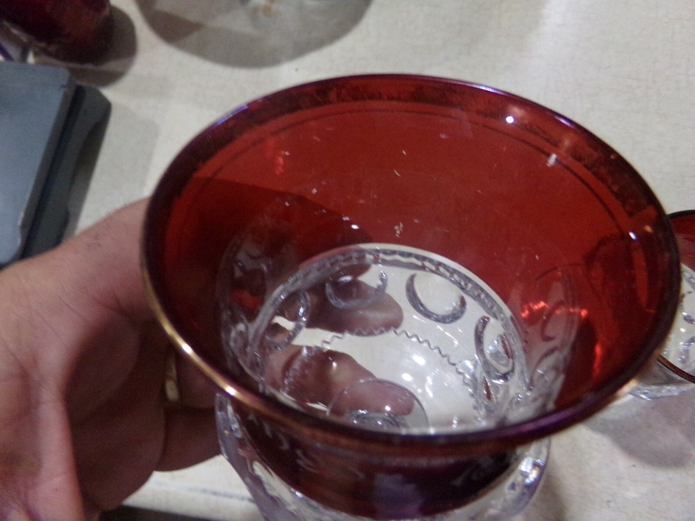 2 Tiffin EAPG Kings Crown Thumbprint Ruby Flashed Bangor Maine Souvenir Goblets