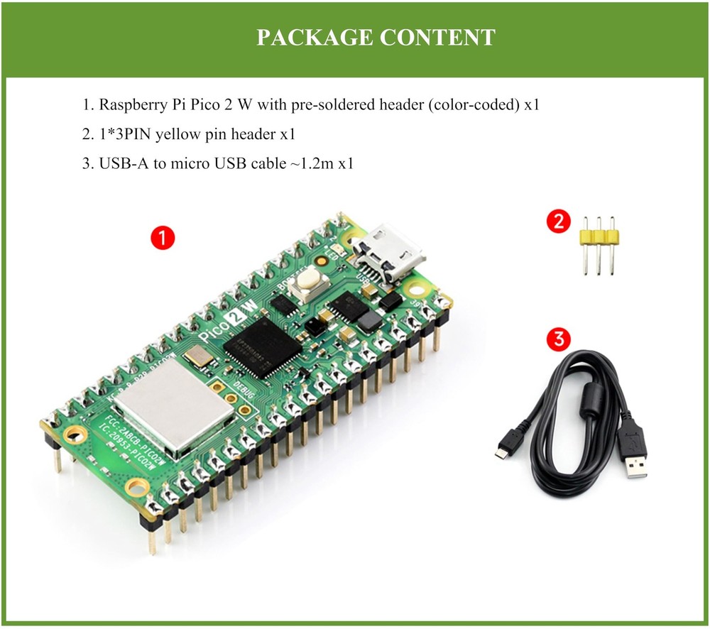 Pico 2 W with Color Pre-Soldered Header Compatible Raspberry Pi 2...